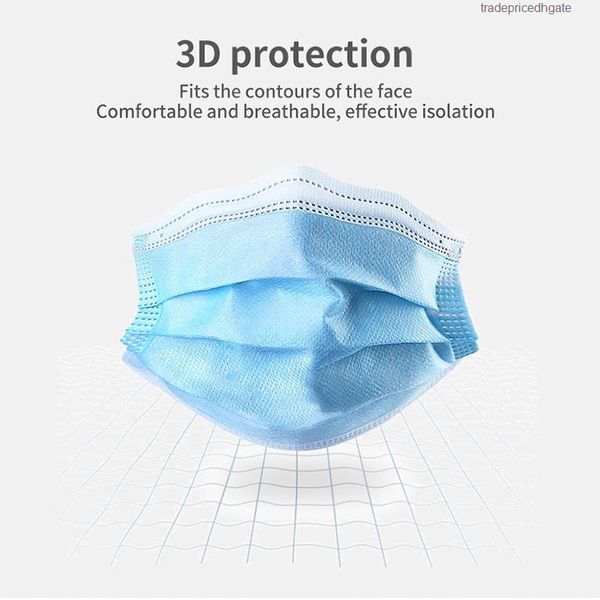 

50pcs mask anti face protect disposable 3 good layers filter dustproof earloop non woven mouth masks for daily