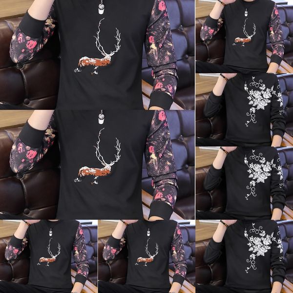 

xcpav fashion brand long sweater printed sweater men's 2020 korean style casual spring youth student sweatermen's sleeve base shir, Black