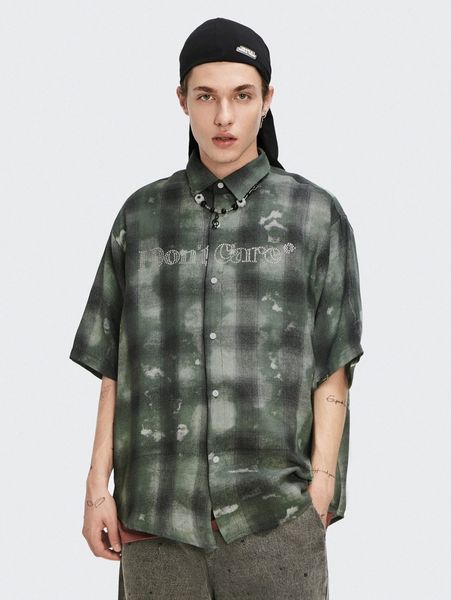 

men plaid rhinestone letter shirt l0qz#, White;black
