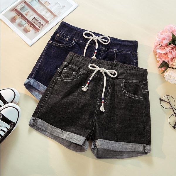 

fashion plus size women's new summer denim shorts black & blue casual straight loose jeans wide leg pants 1846#1