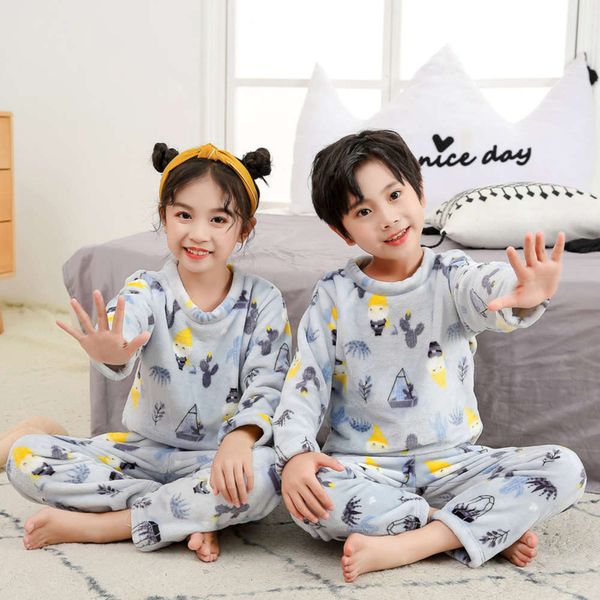 

children's flannel suit plush underwear in autumn and winteru6wr, Blue;red