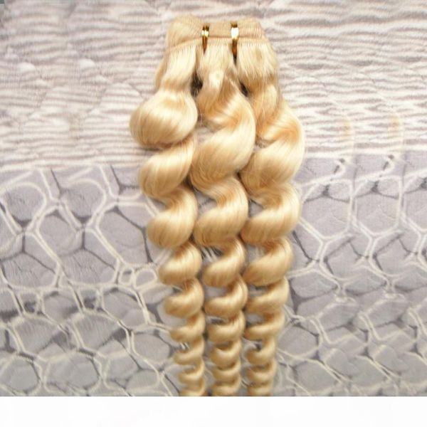 

loose wave human hair extensions blonde human hair weft 1 bundles non-remy 100g 613 bleach blonde brazilian hair weave bundles double weft, Black