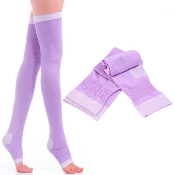 

wholesale- breathable lady compression knee toe socks fat burn leg slim varicose veins thigh high stock 1, Black;white