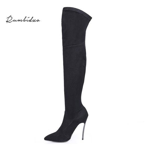 

rumbidzo 2019 autumn winter women boots stretch slim thigh high boots over the knee boots high heels pointed toe sapatos y200723, Black