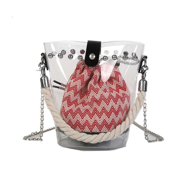 

2pcs bucket handbags pvc 2020 clear transparent bucket pvc bag barrel shaped small mini handle handbags summer beach bags