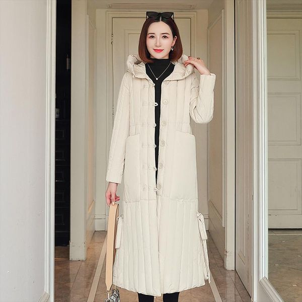 

womens x long jacket winter hooded parkas 2020 oversize office ladies outwear with buttons solid thick coat femme abrigo mujer, Black