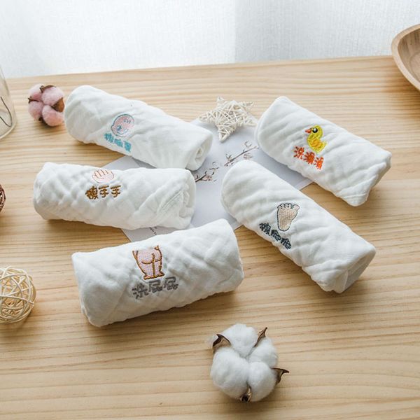 

gauze 5 piec of baby 6-layer cotton small square towel, Red;brown