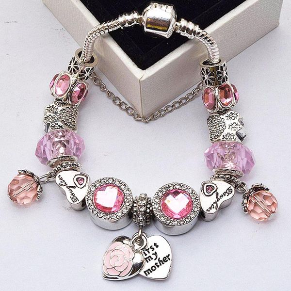 

crystal sweet mother beads charm bracelets with silver color snake chain bracelets bangle for women christmas jeweley pulseira, Golden;silver