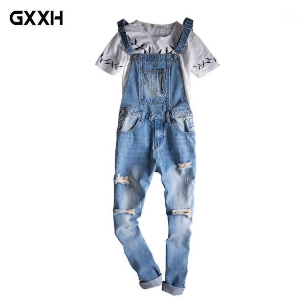 

2020 new european and american retro tool denim suspenders men's spring and autumn slim hole jeans korean men's/women's bib 3, Blue