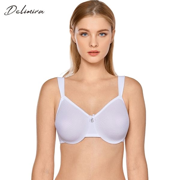 

delimira women's sheer minimizer bra plus size support underwired everyday bra y200415, Red;black