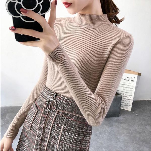

women's sweaters 2021 knitted women high neck sweater pullovers turtleneck autumn winter basic slim fit black 199b1, White;black