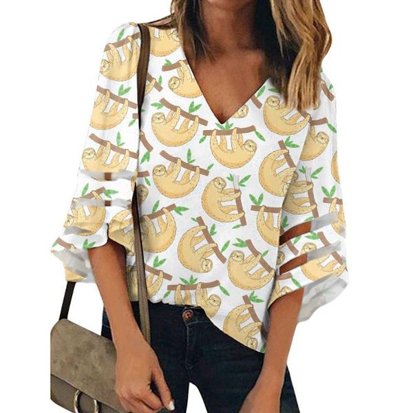 

women's blouses & shirts womens cartoon sloth animal print batwing half sleeve v neck loose tunic blouse custom logo name brand women c, White