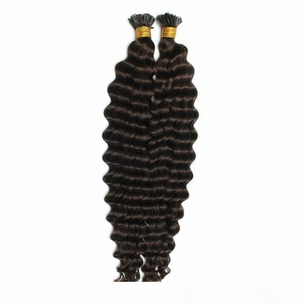 

deep wave i tip hair extensions virgin brazilian human hair dark brown color pre blonded stick hair extensions 100g 1g strand, Black