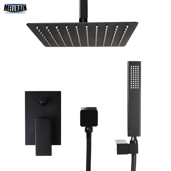 

bathroom square design in ceiling mounted shower set black plated bath diverter mixer faucet 8 10 12 inch rain shower head bbypwq