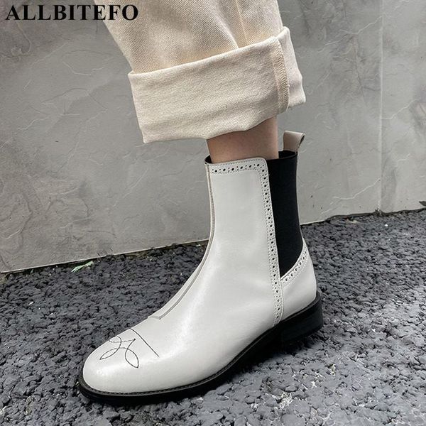 

allbitefo new winter genuine leather low-heeled comfortable women boots thick heels ankle boots for women snow girls, Black