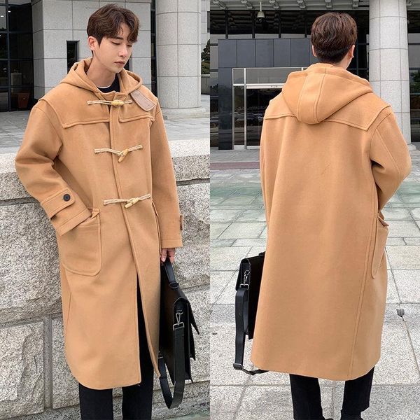 

men's wool & blends korean thick woolen coat men's warmth fashion retro casual long men loose winter oversize mens overcoat1, Black