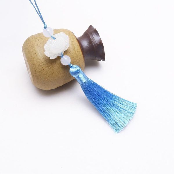 

2pcs white jade lotus tassel fringe diy garments materials key bag phone bookmark tassel pendant hand make embellissements craft h qyluey