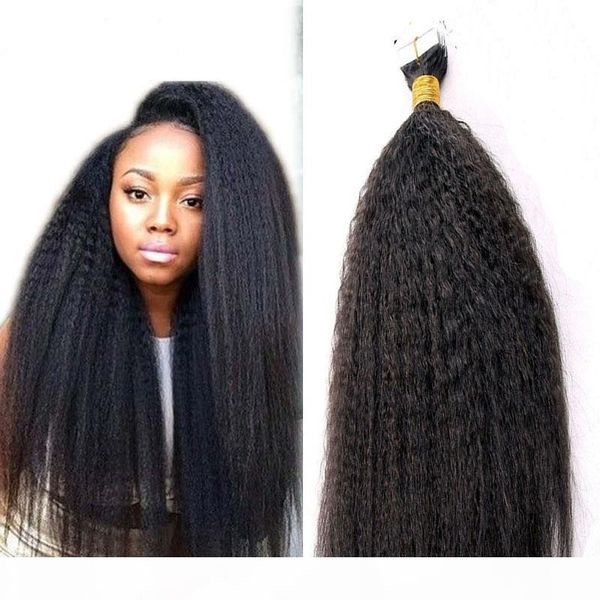

coarse yaki tape hair 100% human hair extensions 100g 40pcs seamless kinky straight skin weft hair salon style yaki human 16"18"20, Black