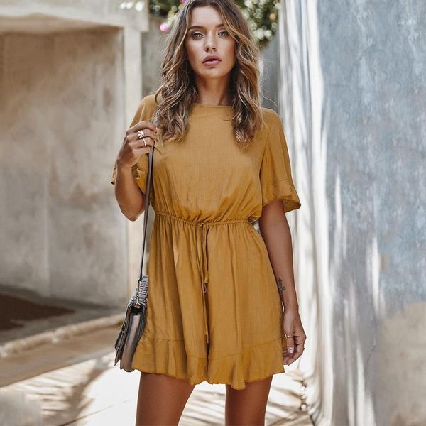 

summer women ruffle playsuits casual o neck beach romper elegant butterfly short sleeve overalls high waist bow female jumpsuits1, Black;white