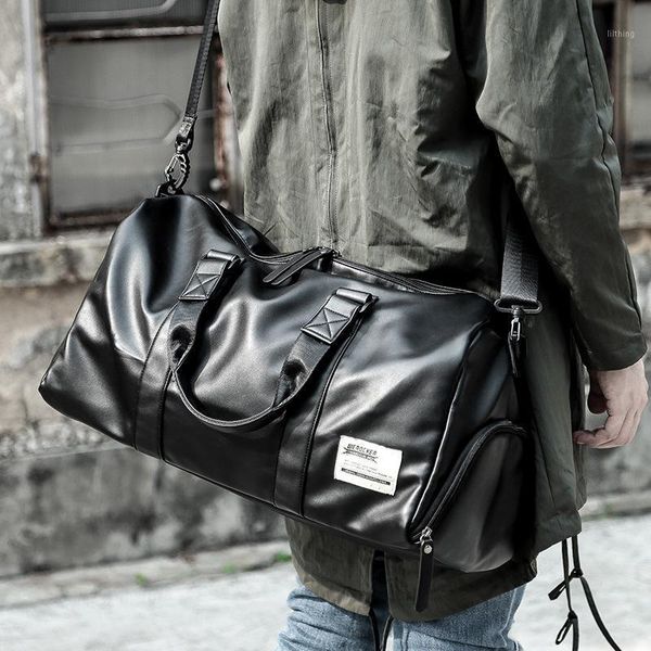 

2020 new men's travel bag fitness bag pu sports training room portable travel men's large capacity business luggage1