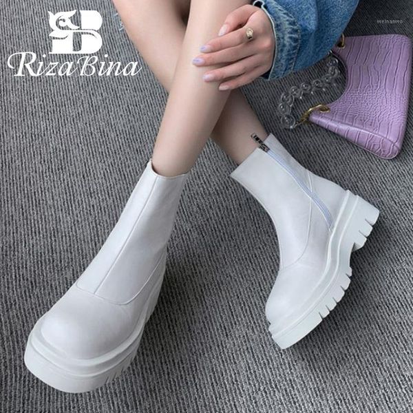 

rizabina size 34-43 women ankle boots real leather zipper fashion platform high heel winter shoes woman casual daily footwear1, Black