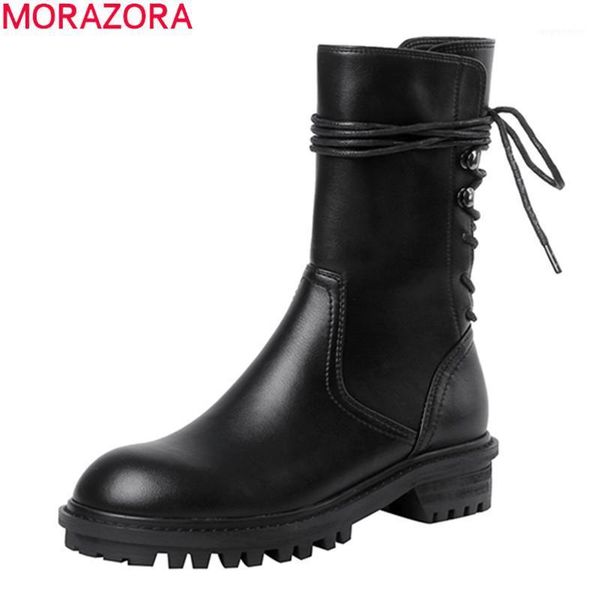 

morazora 2020 ankle boots med heels round toe ladies shoes solid black genuine leather weomen boots1