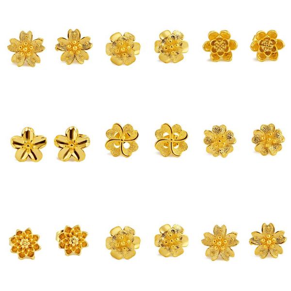 

vamoosy wedding original 24k gold stud earings flower exquisite shape piercing earrings for women ear cuffs jewelry gifts, Golden;silver