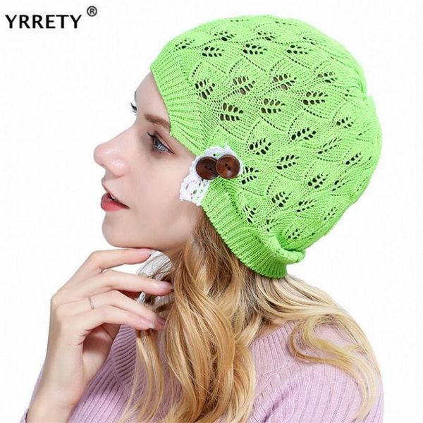 

beanie/skull caps yrrety women fashion leaves hollow out knitted beanies hat female casual lace button design plaid wool skull cap arrival, Blue;gray