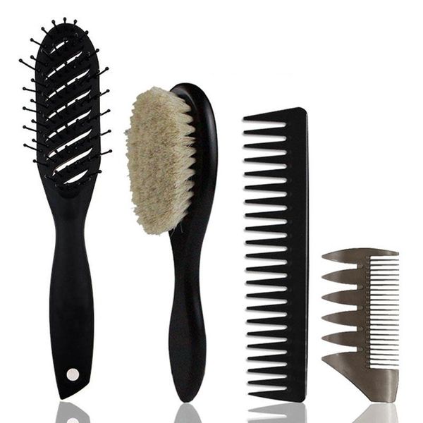 

4pcs/set massage comb hair brush beard brush oil comb anti static hair massage straightening care, Silver