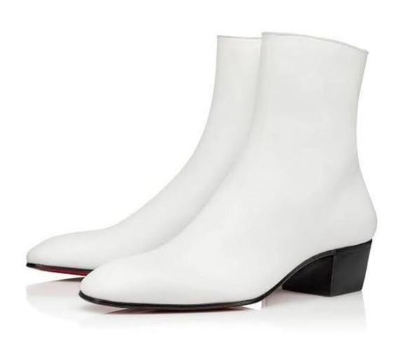 

new fashion casual red bottom white black leather sneakers men ankle boots thick low heels boots winter party wedding dress mens walking