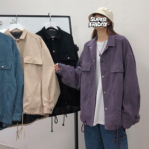 

men's jacket spring 2020 slim solid corduroy sleeve button trim jacket loose casual lapel personalized youth men's wear, Black;brown
