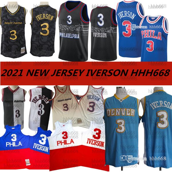 

men's vintage 3 allen iverson basketball jersey mitchell & ness black hardwoods classics swingman jerseys high quality, Black;red