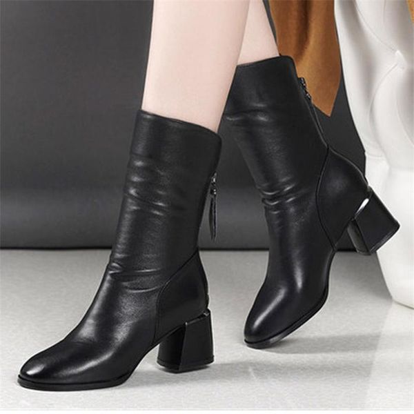 

black ankle boots heels new comfortable shoes womens high heels boots for women zip leather zapato vintage mujer highheels