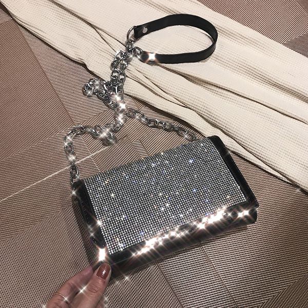 

shiny diamond female flap square bag 2019 summer new quality pu leather women's designer handbag chain shoulder messenger bags c0121