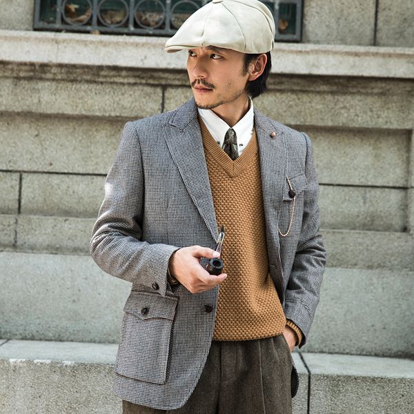 

soarin british qianniao men's woolen plaid business casual slim single suit coat