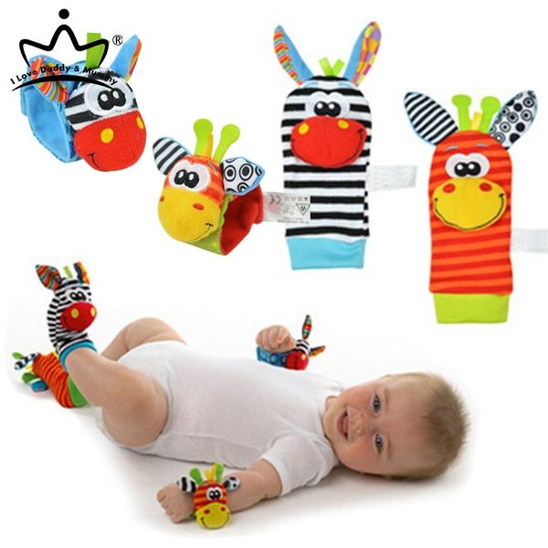 

4pcs/lot 0-12 months newborn baby socks funny cartoon baby boy girl socks wrist rattle infant toddler soft foot socks y201009, Pink;yellow