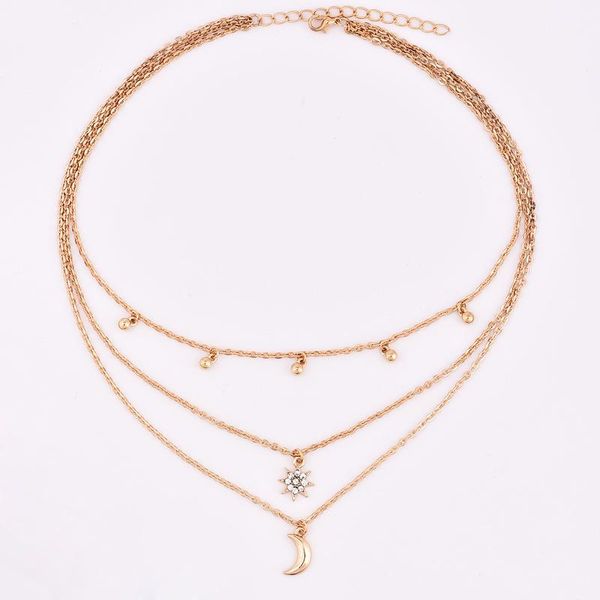 

new boho jewelry multi layer beads choker necklaces for women moon fashion pendant vintage collier choker necklace, Silver
