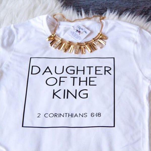 

christian t shirts women daughter of the king letter print cotton cute christian tshirt womens jesus shirt harajuku, White
