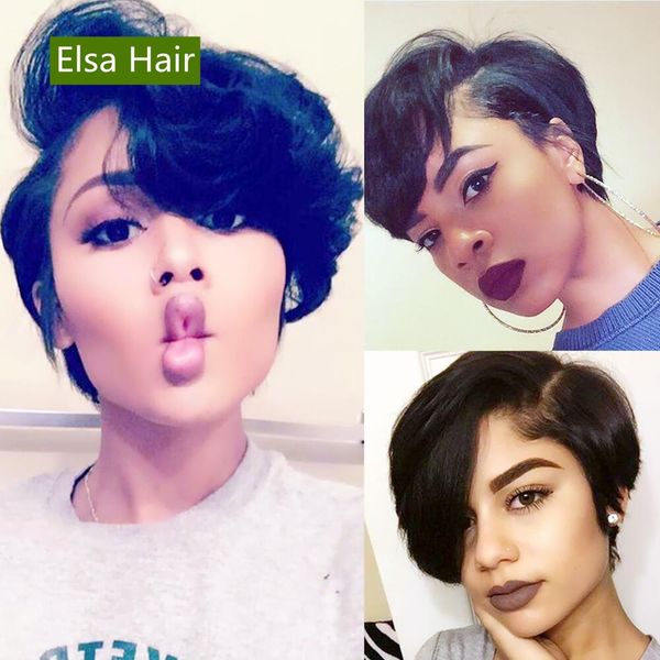 

short straight human hair wigs for black women side part lace wigs brazilian humanhair bob wig glueless pre-plucked with babyhair, Black;brown