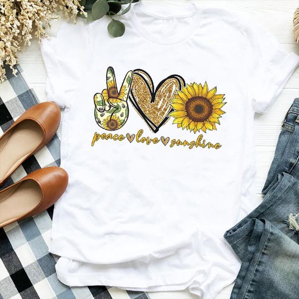 

women lady sunflower love heart fashion casual 90s printing print tshirt female t tee womens shirt clothes graphic t shirt, White