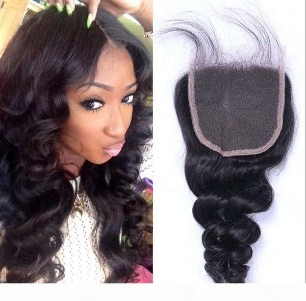 

lace closure loose wave indian human hair natural color closures 4x4 swiss lace 8-20 inch virgin hair, Black;brown