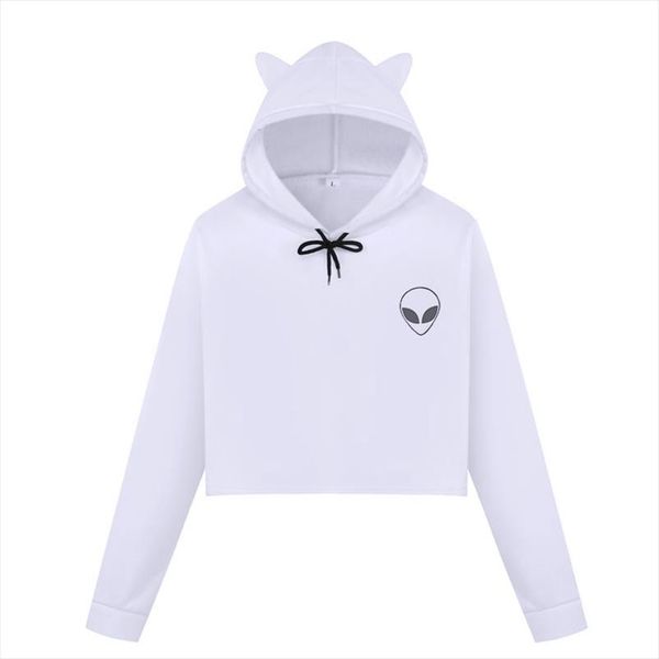 

harajuku winter casual women crop hoodies korean style kpop album love yourself vogue alien print friends tv hoodie pullover, Black