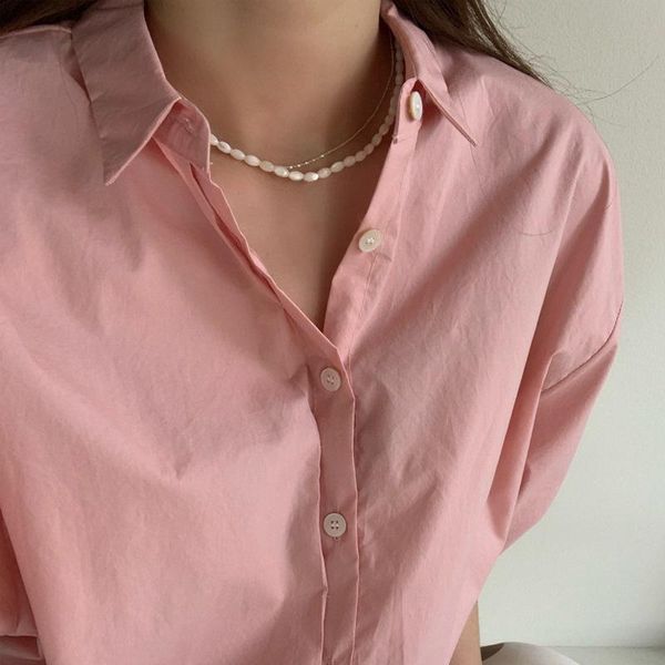 

hangzhi 2020 new korean vintage irregular geometric acrylic opals pearly beading choker necklace for women party jewelry, Golden;silver