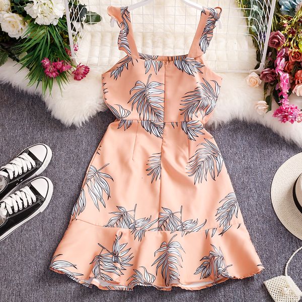 

2021 new spring summer girdle of women floral female printing slash sleeveless neck dressed in high waist ettw, Black;gray