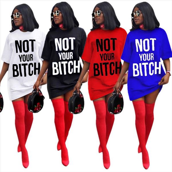 

2021 new not your bitch funny letter womens t shirts dress casual loose tee vestidos de fiesta, Black;gray