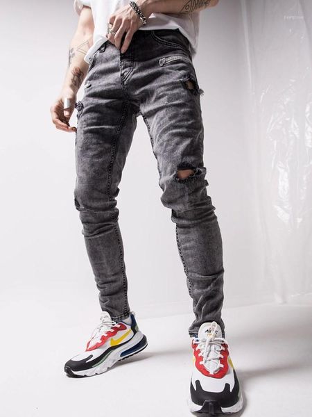 

2020 new men's ripped skinny jeans autumn slim moto biker gray pencil pants men casual sweatpant jogging jeans s -3xl1, Blue