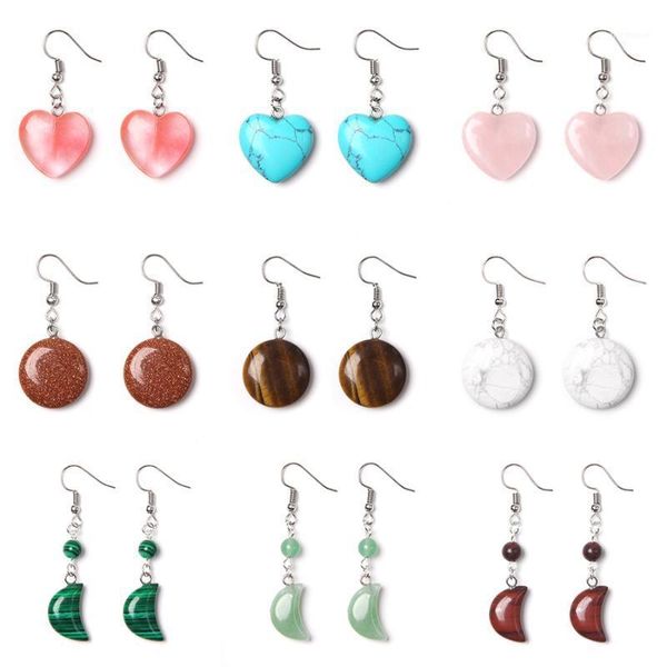 

dangle & chandelier fashion heart shape natural stone earring women tiger eye pink quartz turquoises drop earrings for jewelry1, Silver
