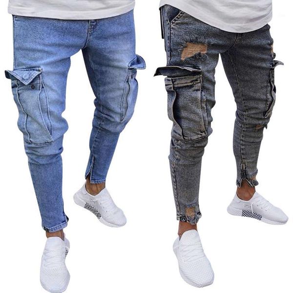 

new ripped jeans for men slim biker zipper denim jeans skinny pocket pants trousers blue plus size 3xl 4xl drop shipping1