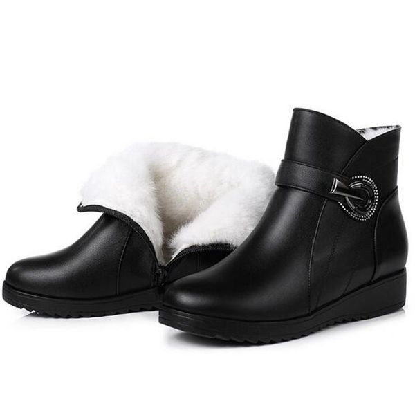 

boots 2021 winter snow fashion rhinestone genuine leather shoes woman comfort plush / wool women warm plus size, Black