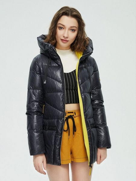

zipper front patch detail buckle strap hooded winter coat 24bc#, Black